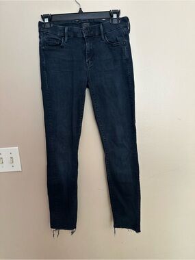 MOTHER Black Skinny Jeans with Raw Hem